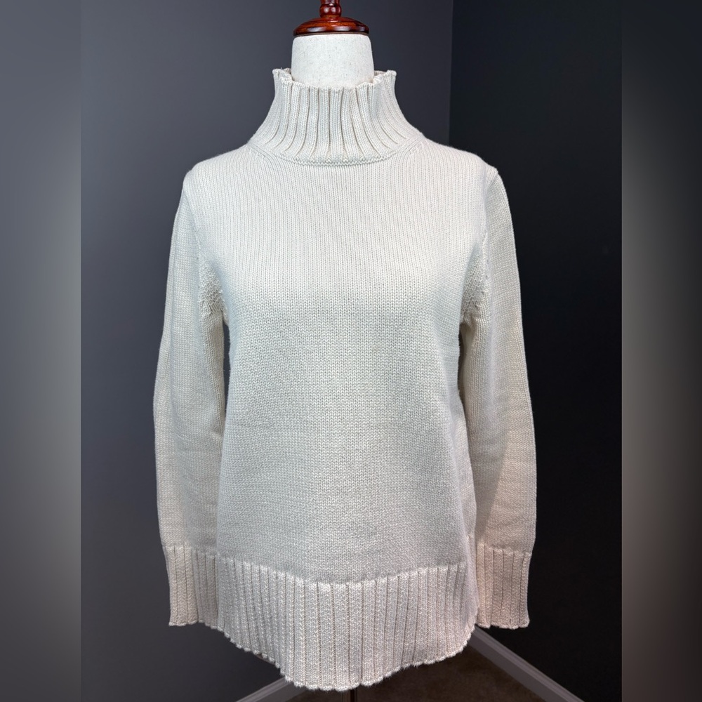 J Crew Mock Neck Sweater Sm Cream Cotton Classic Minimalist Preppy Timeless